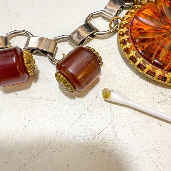 Turtle Shell Bakelite Beaded Silver Tone Chain Belt 33" - Picture 4 of 4